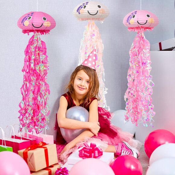 Pink Jellyfish 6 Paper Lanterns Decorations Party Decorations - Picture 4 of 5